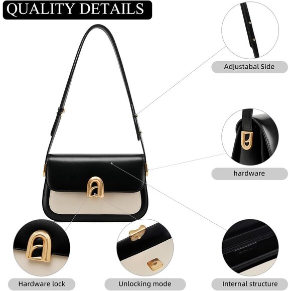 Elegant Black Leather Shoulder Purse with Adjustable Strap for Versatile Style - Picture 4 of 7